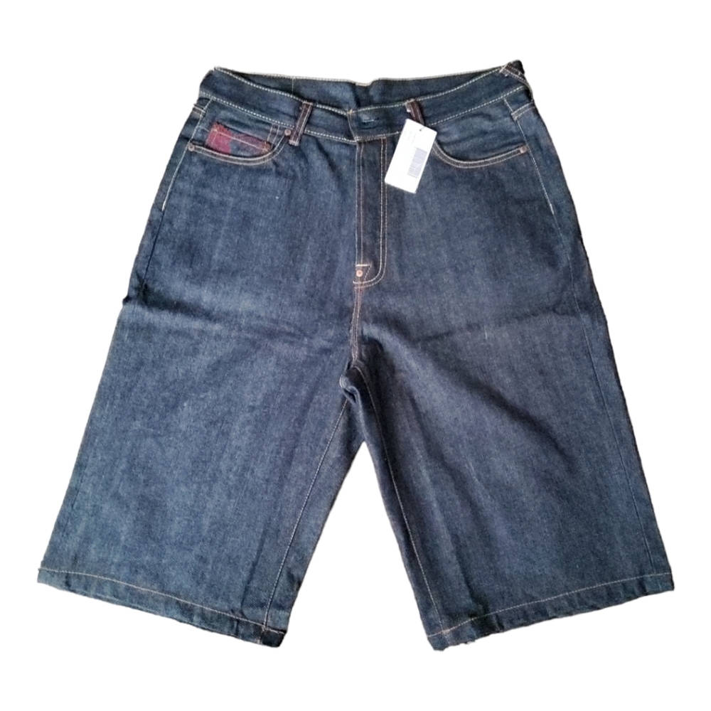 Red Monkey Company Mens Dark Indigo Vintage Denim Shorts Embroidered Pockets 34